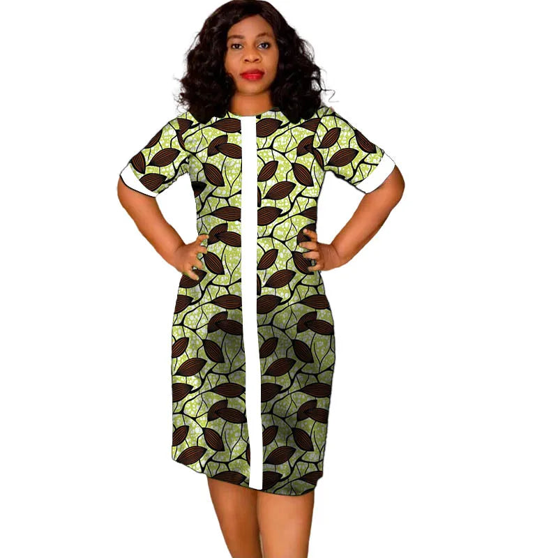 African Fashion O-Neck Dress White&Wax Patchwork Original Design Tailor Made Women's Outfit Colorful Print Female Party Wear