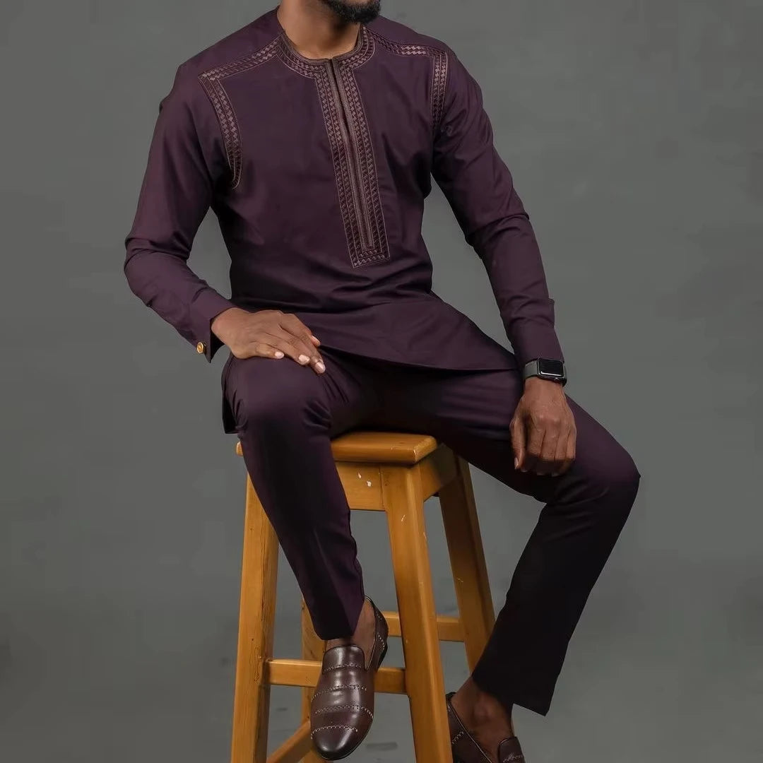 2025 hommes africains Dashiki à manches longues 2 pièces ensemble tenue traditionnelle afrique vêtements blanc hommes costume homme chemise pantalon costumes
