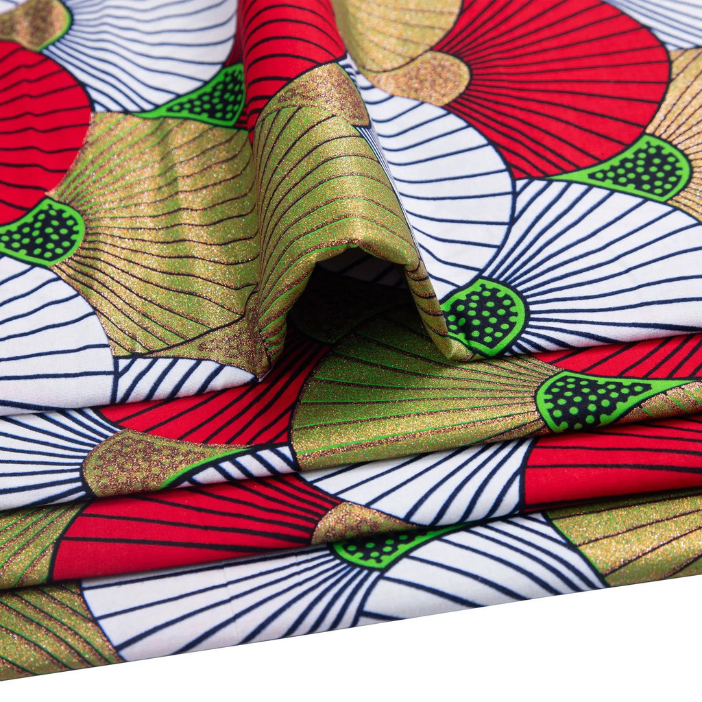 Tissu africain imprimé wax – Ankara 100 % coton avec paillettes dorées, 6 yards/rouleau, pour robes, foulards et vêtements de mode