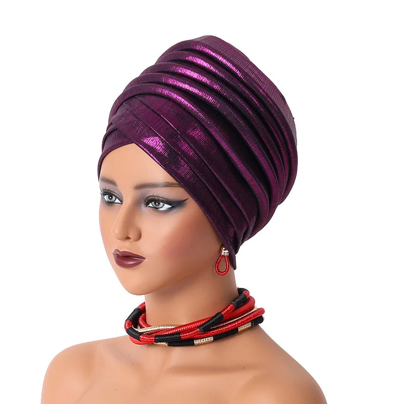 Femmes africaines Auto Gele couvre-chef Nigeria dame plissée bandeau musulman foulard Bonnet Turbante Mujer