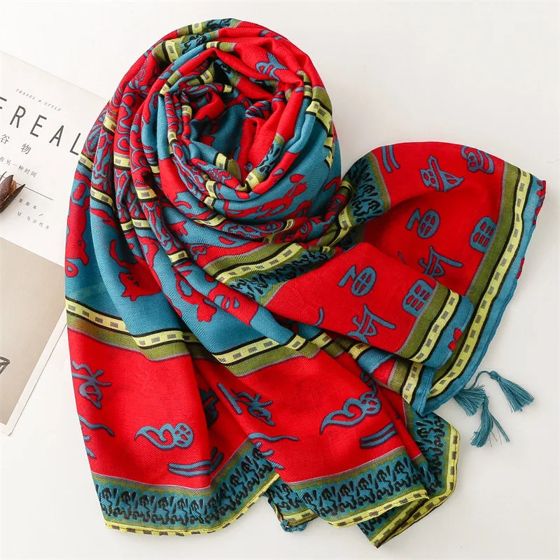 Châle en Viscose avec Pompon, Écharpe Africaine, Indienne, Ethnique, Géométrique, Florale, Haute Qualité, Bande Ronde, Hijab Musulman, Bufanda, 180x90cm