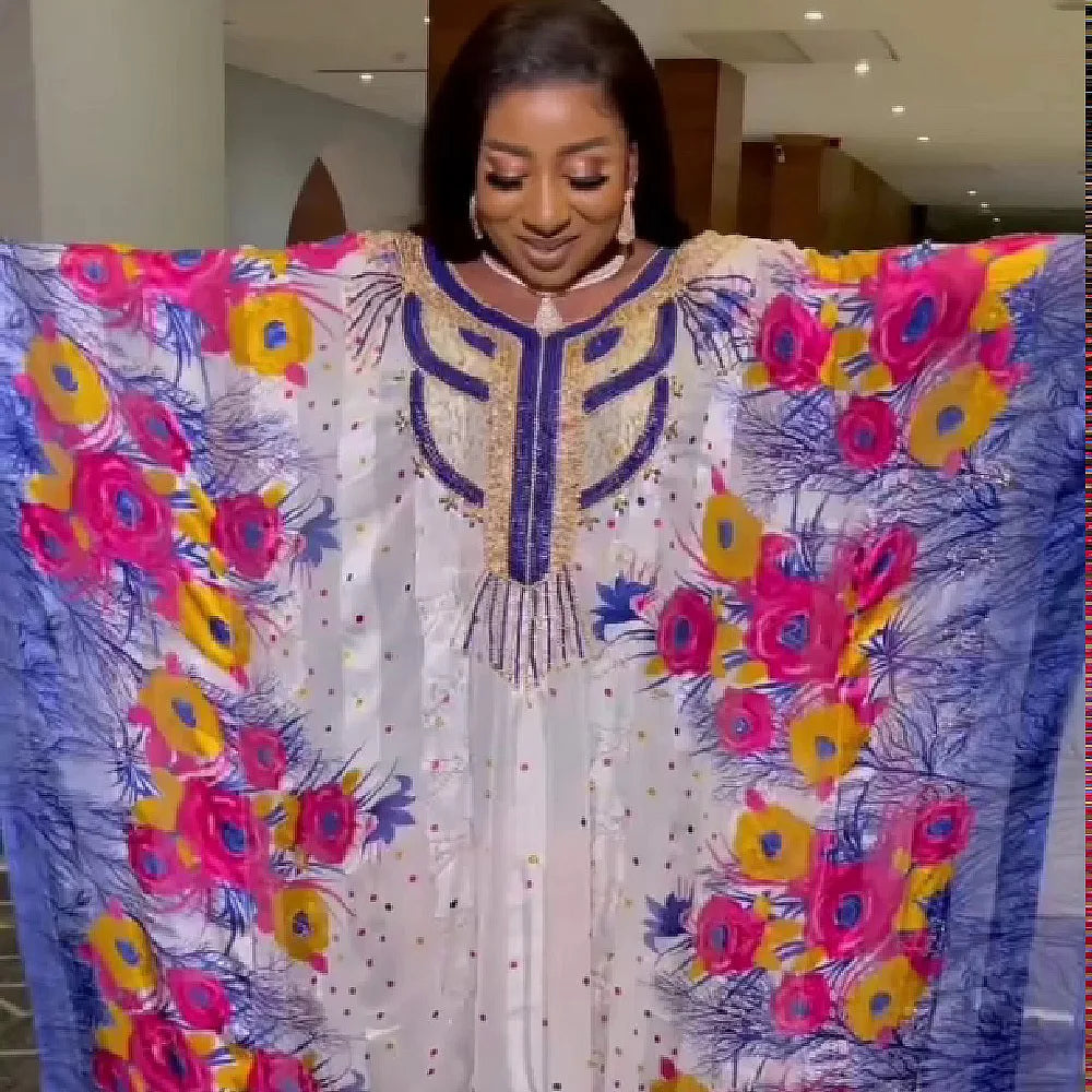 African Print Dresses for Women Muslim Maxi Dress Traditional Dashiki Diamond Abaya Dubai Boubou Robe Africa Morocco Gown Robes