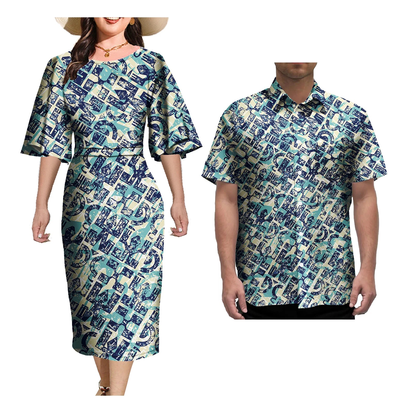 Ensemble de Tenue de Couple pour Femme et Homme, Robes Élégantes, Jupe Sexy, Tatouage Samoa, Imprimé, Décontracté, Assortie