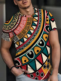 T-shirt pour homme à imprimé géométrique tribal africain, motif ethnique coloré, col rond, manches courtes, hauts décontractés, streetwear