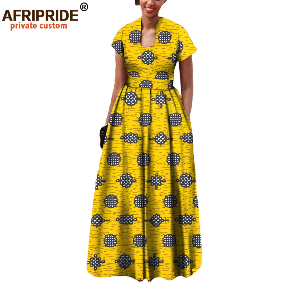 African Dress for Women Autumn Short Sleeve with Sashes Decoration Floor Length Bohemian Style Party Outfits A7225117