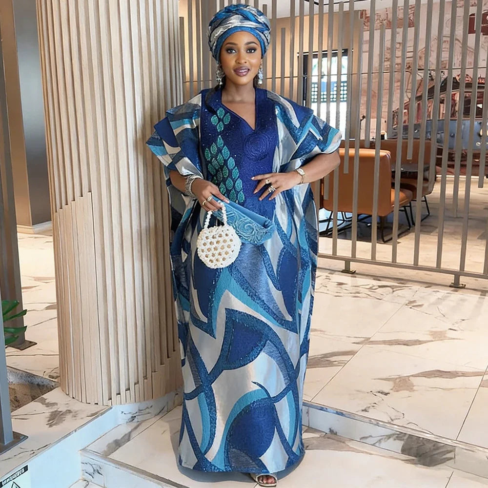 African Dresses for Women Traditional Africa Clothing Dashiki Ankara Bazin Luxury Embroidery Gown Muslim Kaftan Maxi Long Dress