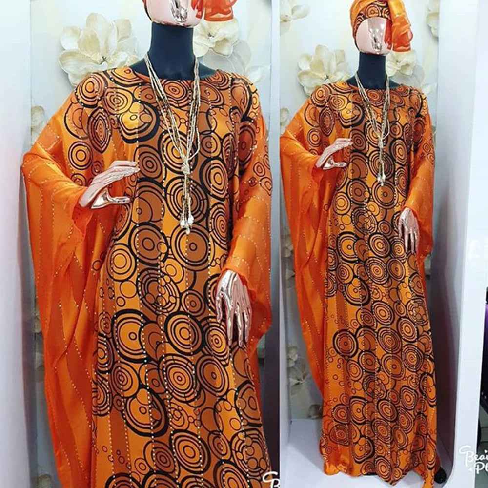 African Dresses For Women Rich bazin Evening Party Maxi Dress Colorful Stripe Circle Print Nigeria Long Robe Elegant Sexy Daily