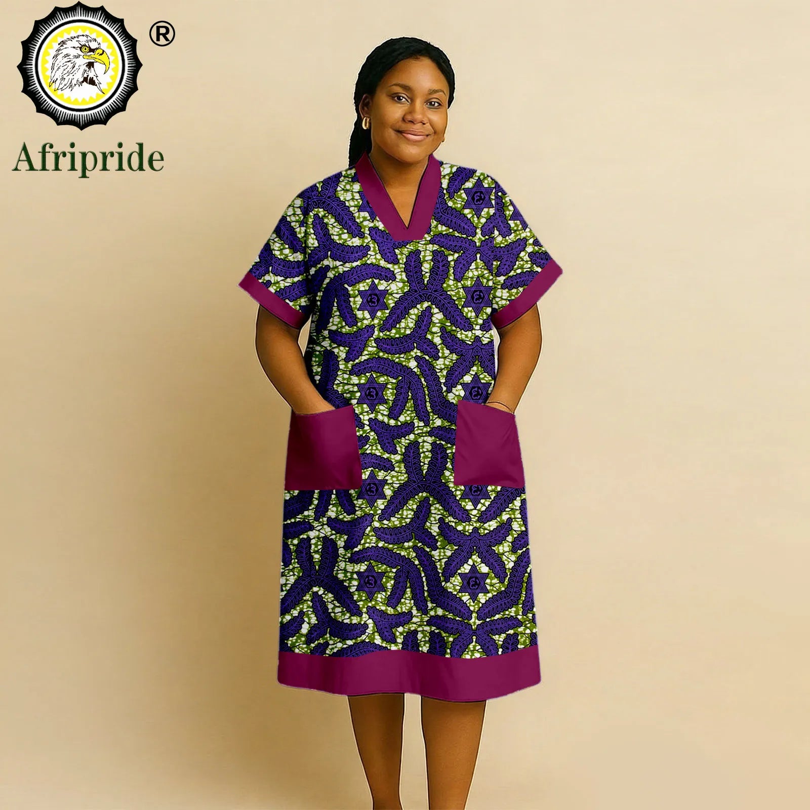 African Dresses for Women Short Sleeve V-Neck High Waist Pocket Elegant Fashion Ankara Attire Floral Printed Dresses 2625032