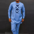 Costume traditionnel africain pour homme, chemise à manches longues de style ethnique imprimée et patchwork, pantalon décontracté, ensemble 2 pièces pour les vacances
