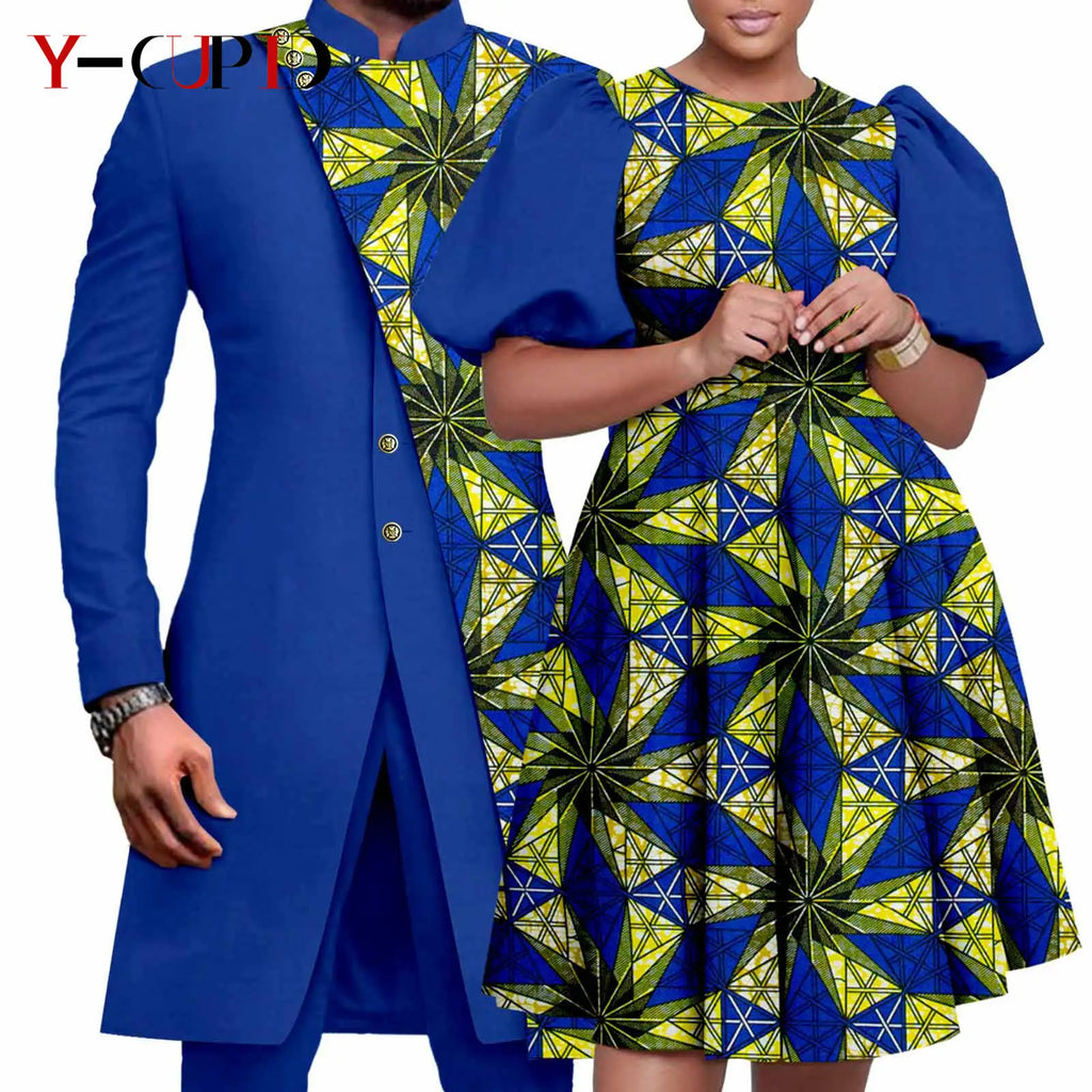 Vêtements Africains Assortis pour Couple Dashiki, Robe Imprimée, Bazin Riche, Ensemble Veste et Pantalon Imbibés, 2 Pièces, Y23C076