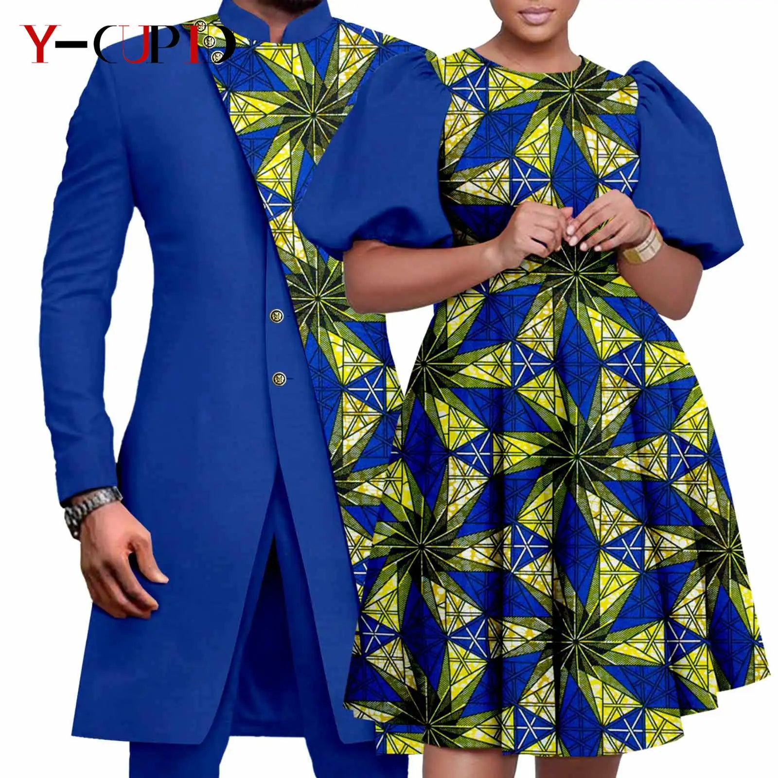 Vêtements Africains Assortis pour Couple Dashiki, Robe Imprimée, Bazin Riche, Ensemble Veste et Pantalon Imbibés, 2 Pièces, Y23C076