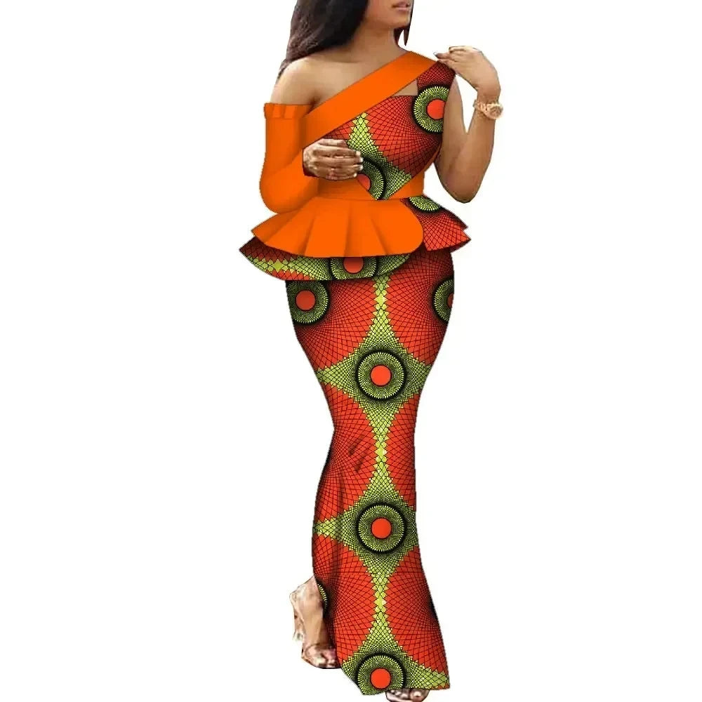 African Dress Women Traditional Ankara Print Dress for Women Elegant Party Two Pieces Sets Top and Skirt Lady's Outfits WY10085