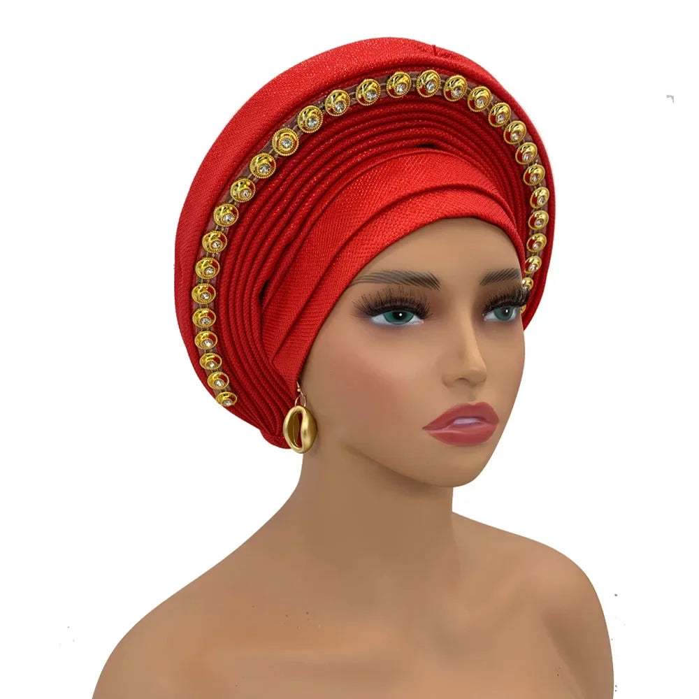 Turban Africain pour Femme, Casquette de Sauna Nigériane, Accessoire de ixde Mariage, Enveloppes de Tête Déjà Faites à la Main