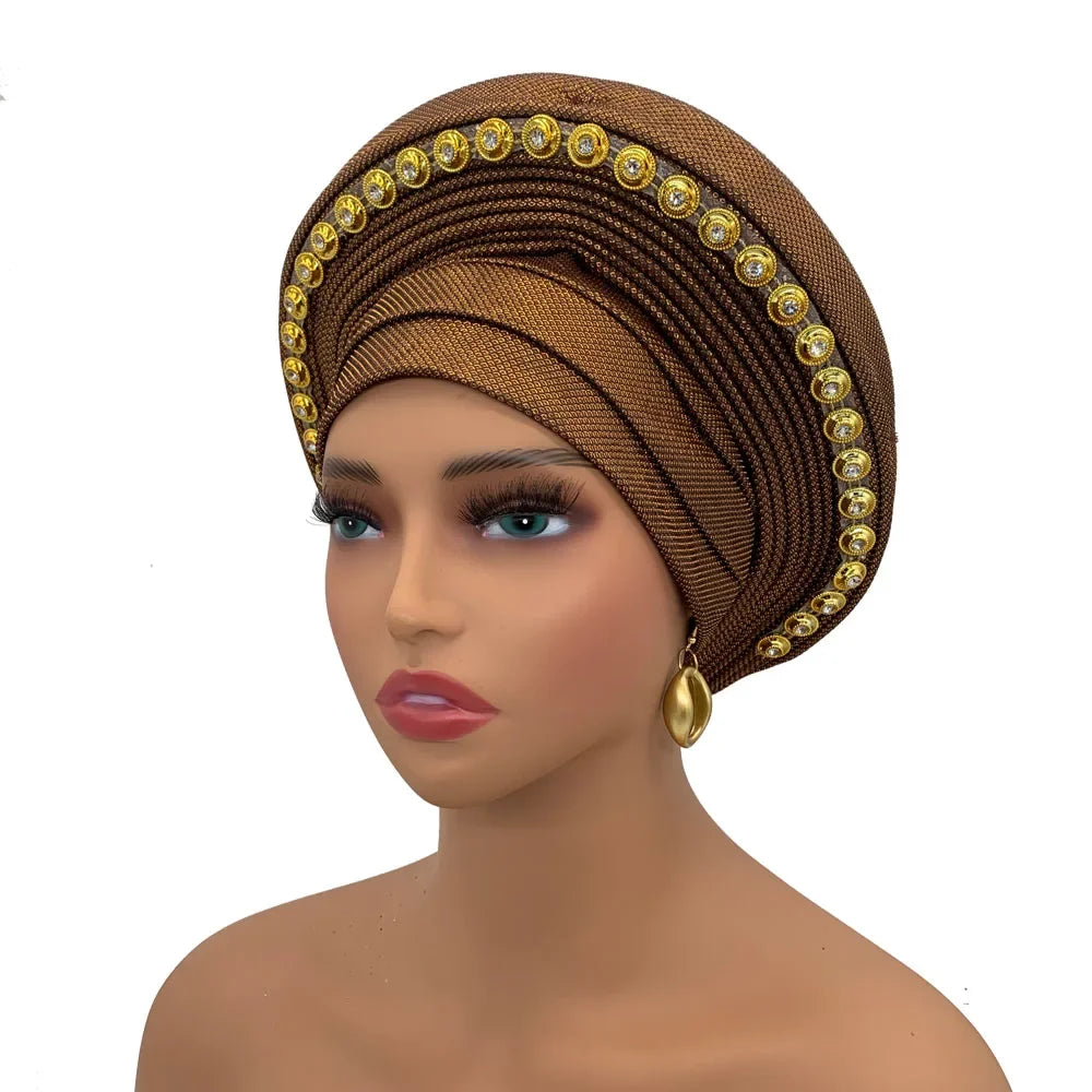 Turban Africain pour Femme, Casquette de Sauna Nigériane, Accessoire de ixde Mariage, Enveloppes de Tête Déjà Faites à la Main