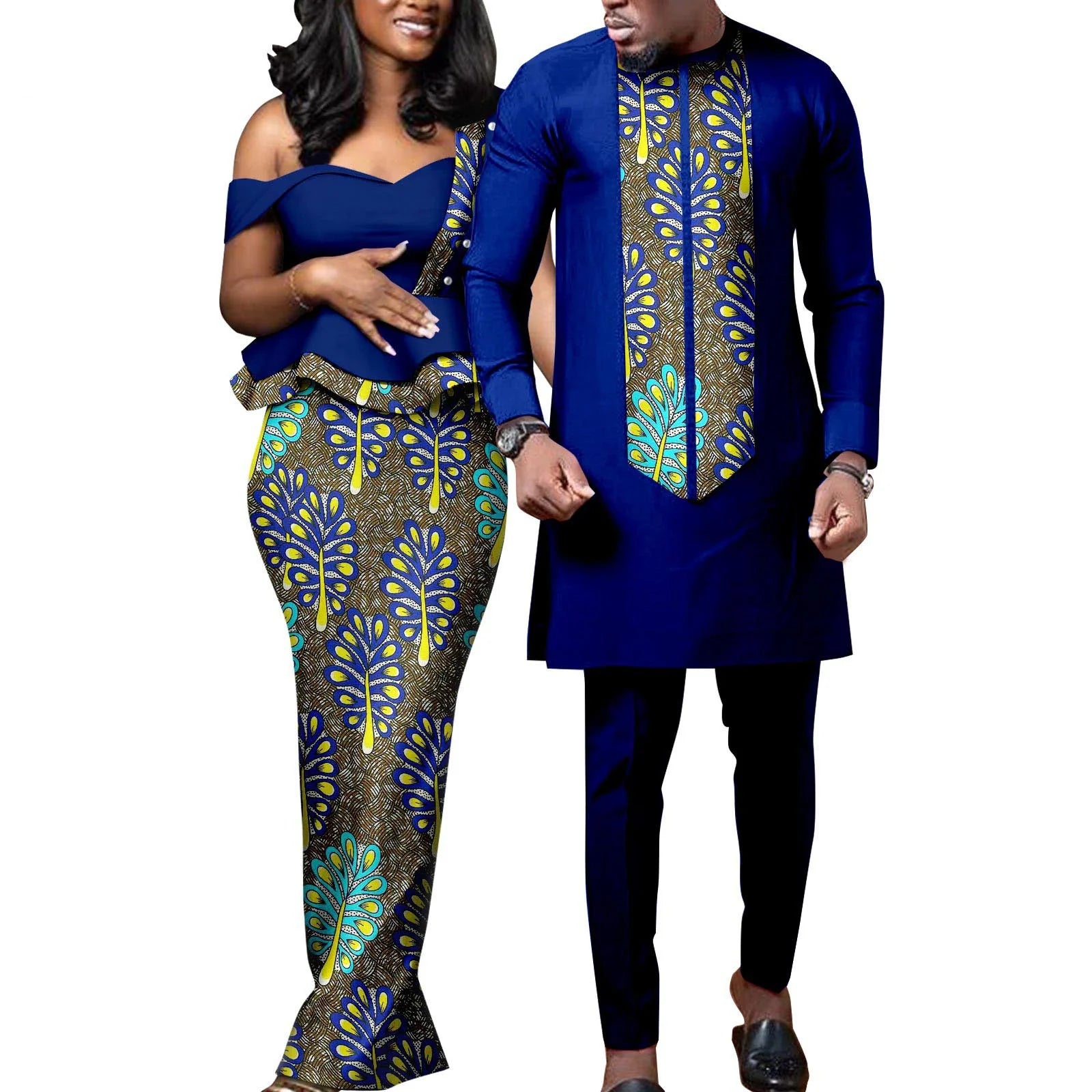 Robes africaines pour femmes, tenues assorties pour couples Bazin Lover, robes de soirée sirène imprimées, ensembles chemise et pantalon pour hommes, tenues de mariage