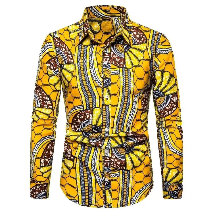 Chemises pour hommes imprimées traditionnelles africaines chemisiers décontractés à simple boutonnage chemise à manches longues Streetwear tendance hauts à revers vêtements pour hommes