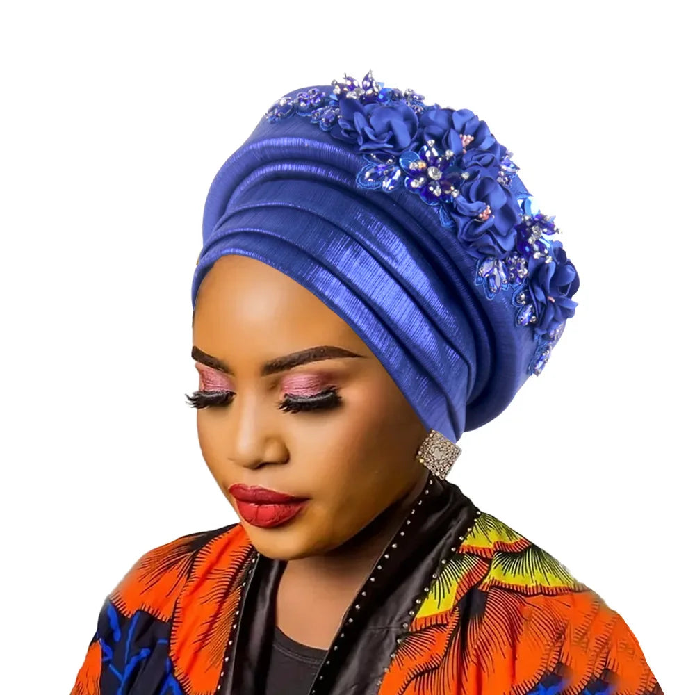 Casquette Turban pour femmes africaines, fleur de diamant, Nigeria, Auto Gele, couvre-chef déjà fabriqué, Geles de mariage, couvre-chef féminin, chapeau de fête