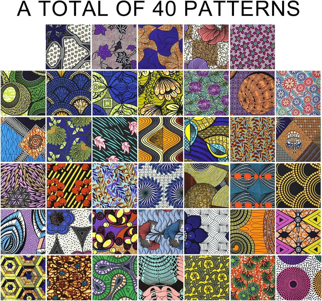 50 Pièces de Tissu Africain Imprimé Wax à Motifs Ethniques Pré-découpés pour la Couture, le Patchwork et les Projets Artisanaux, 3,9*3,9 Pouces