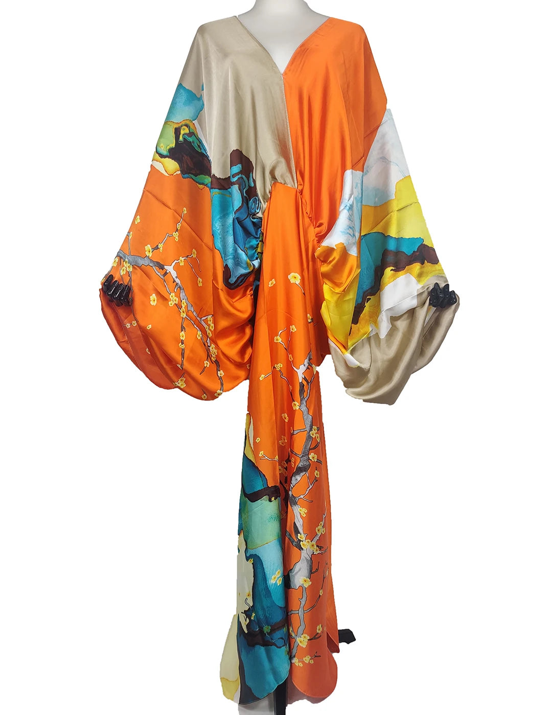 African Dresses For Women Bohomian Summer Beach Party  V-Neck Dress Europe Fashion Silk Printed Batwing Sleeve Boubou