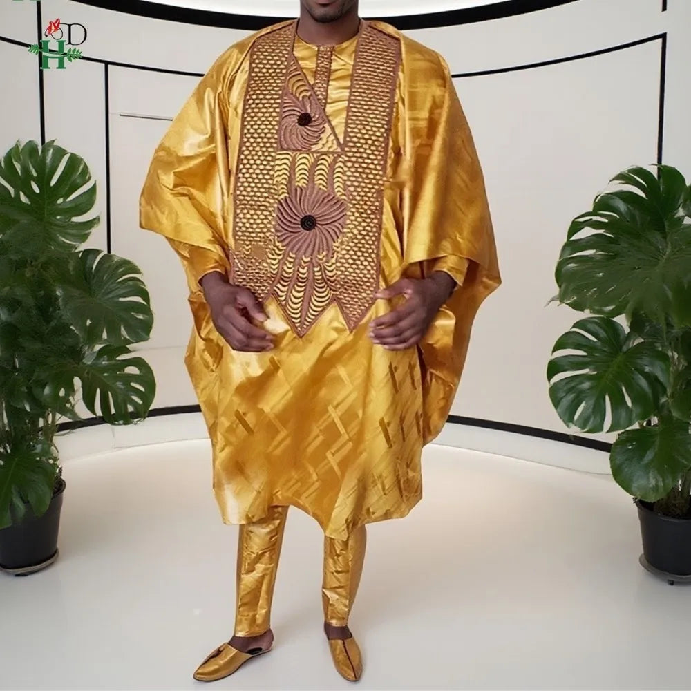 Robes africaines pour couple, tenues assorties or pour femme et homme, broderie traditionnelle Bazin Riche, robe turque, robe de mariage, robe de fête