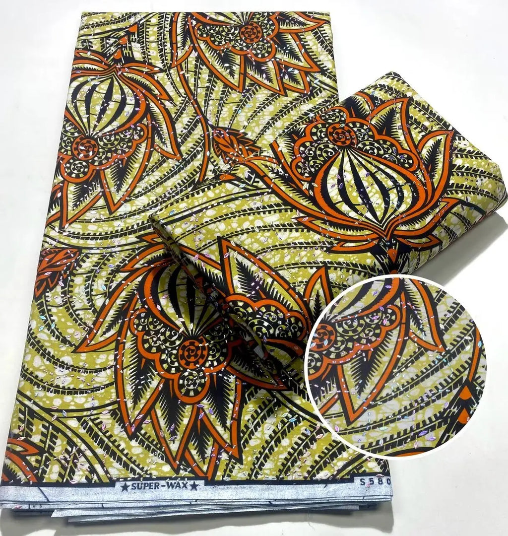 Tissu africain en cire avec des bandes de cristal, tissu en cire pour robe de femme, 6 yards/lot, cire africaine