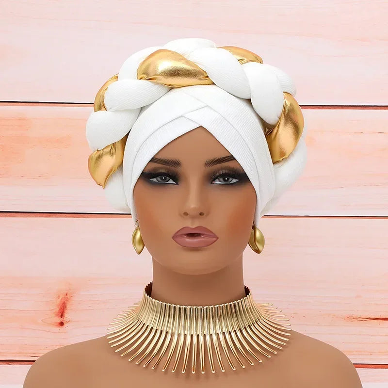 Auto Gele-Turban Africain pour Femme Musulmane, Cravate de Sauna, Chapeau Rond Plissé, Hijab Aso Oke NigWin, Foulard de Tête