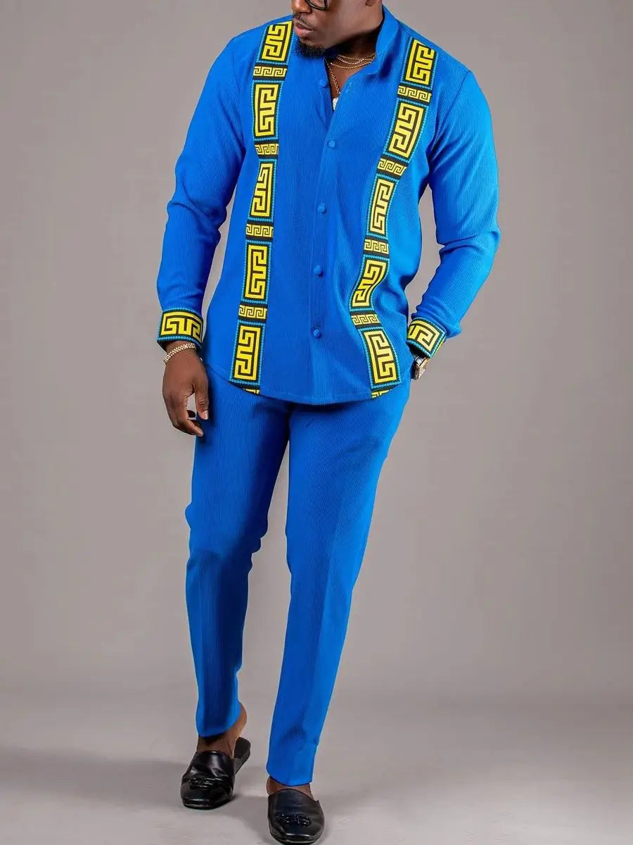 Ensemble Kaftan pour homme, costume Kaunda, haut à col rond à manches longues, pantalon, tenue traditionnelle africaine pour homme, ensemble de vêtements 2 pièces, ensembles de mariage, décontracté