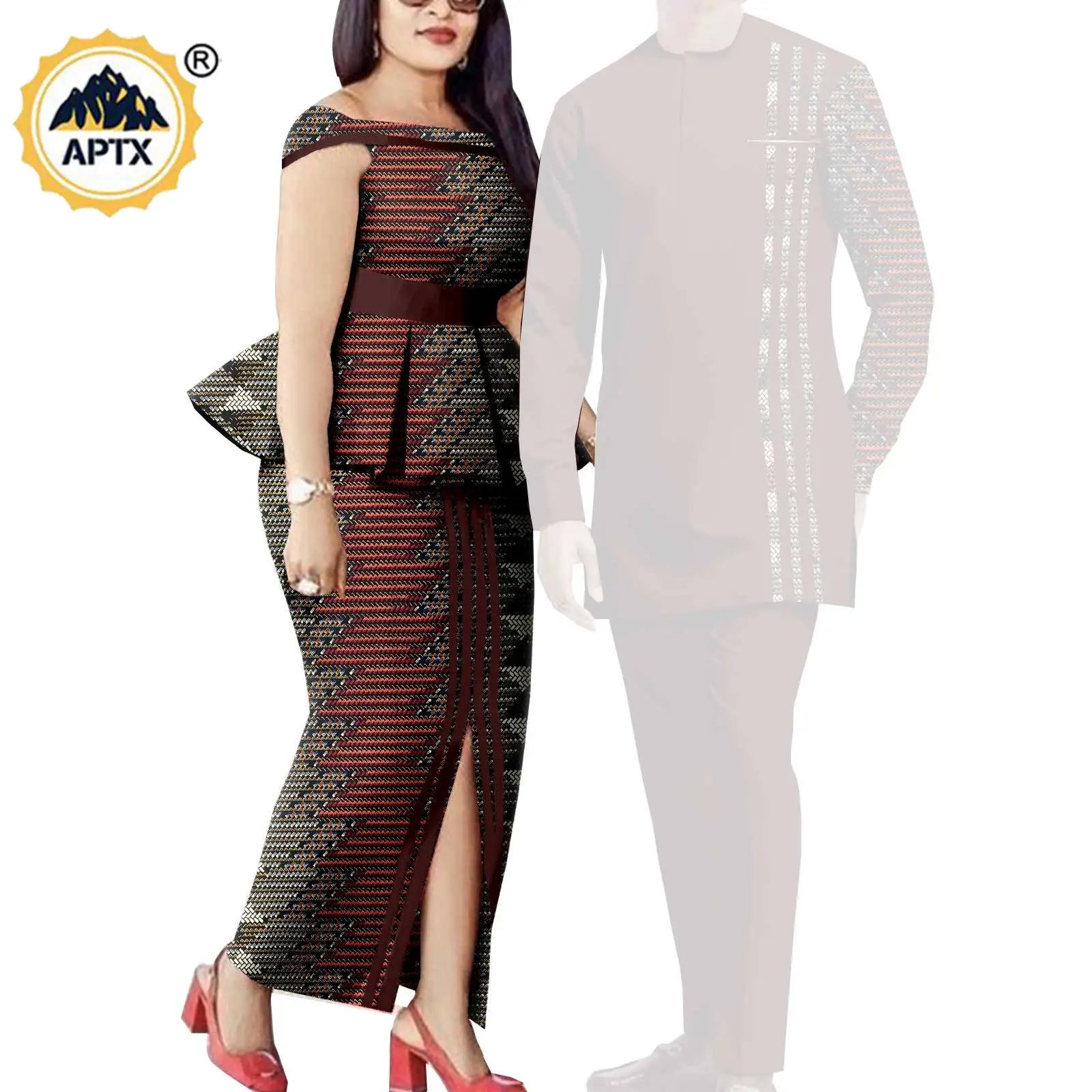 Tenues de couple assorties pour hommes, ensembles chemises et pantalons, robes africaines Dashiki pour femmes, haut et jupes fendues pour mariage, Y23C006