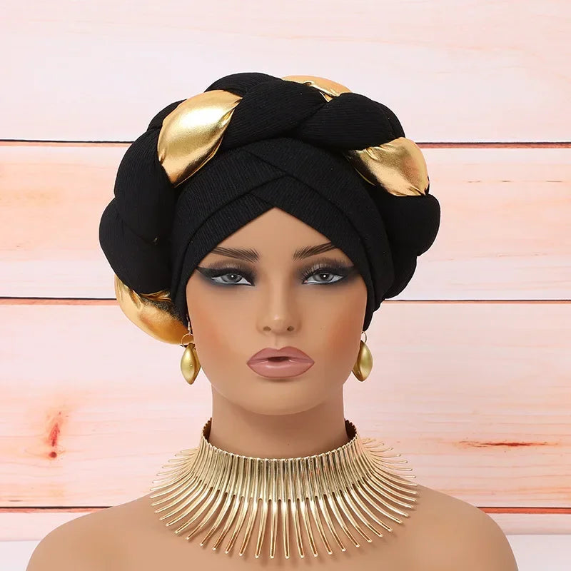 Auto Gele-Turban Africain pour Femme Musulmane, Cravate de Sauna, Chapeau Rond Plissé, Hijab Aso Oke NigWin, Foulard de Tête