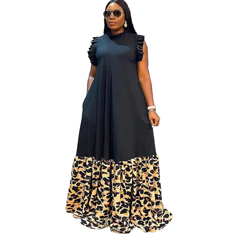 Long African Maxi Dress Women Leopard Print Patchwork Robes Africa Clothing Summer New Fashion Streetwear African Dress Vestidos