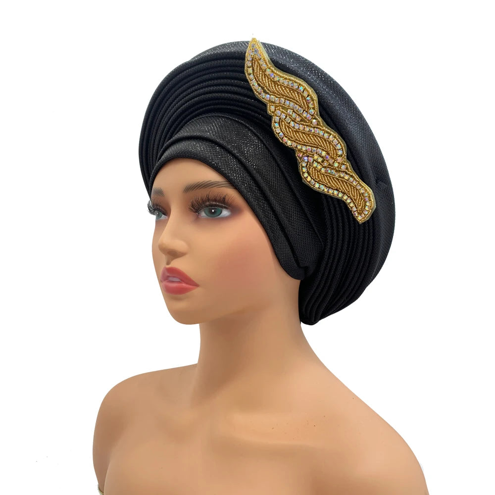 Cravate de sauna africaine Auto Gele pour femmes, couvre-chef nigérian, fête de mariage, turban féminin, casquette prête à porter
