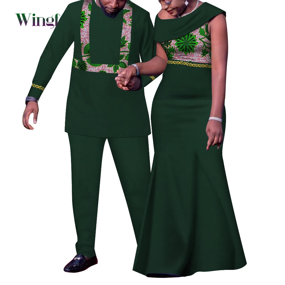 Tenues de Couple africain, ensembles assortis Dashiki, costume et robes pour hommes africains pour femmes, vêtements de fête pour Couple WYQ905