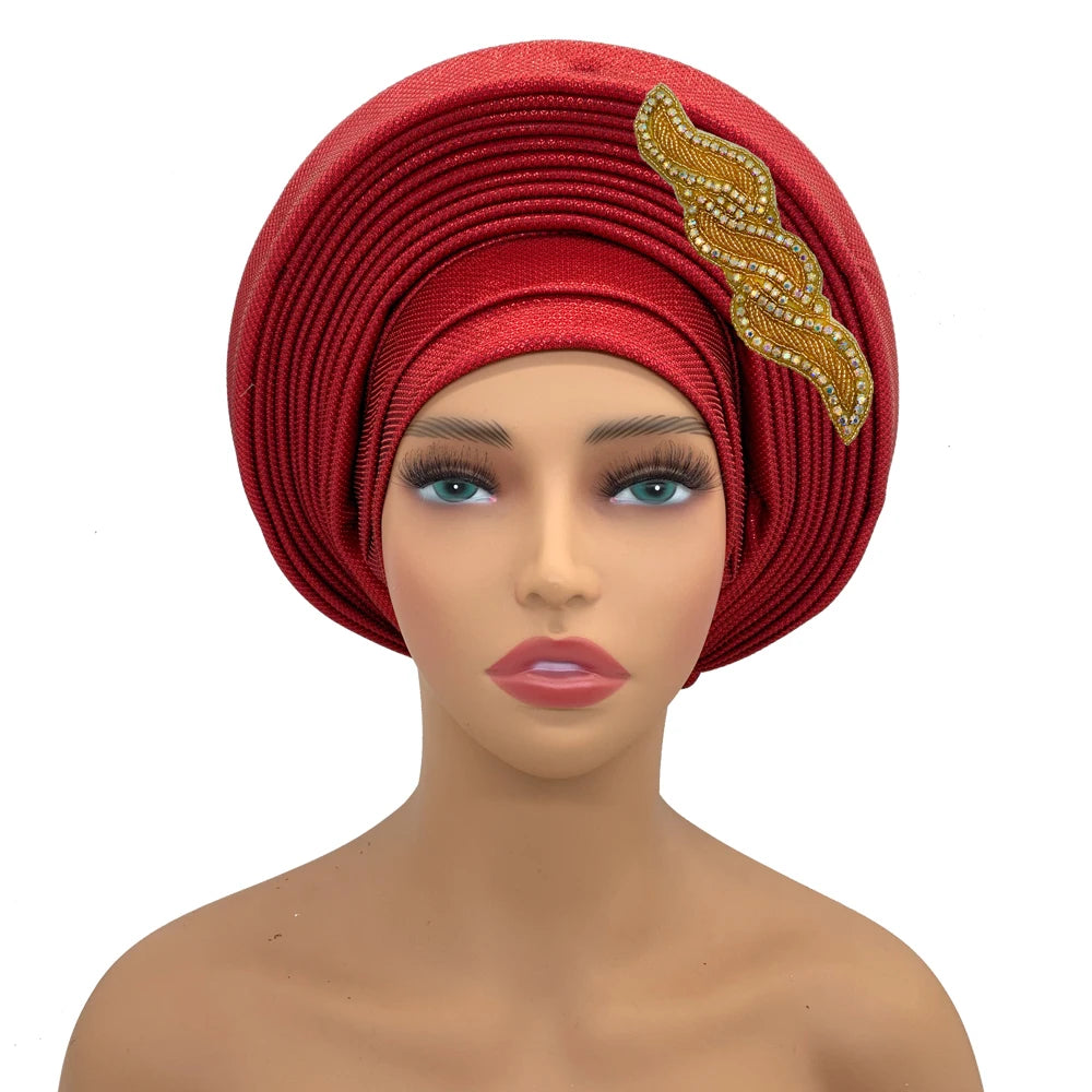 Cravate de sauna africaine Auto Gele pour femmes, couvre-chef nigérian, fête de mariage, turban féminin, casquette prête à porter