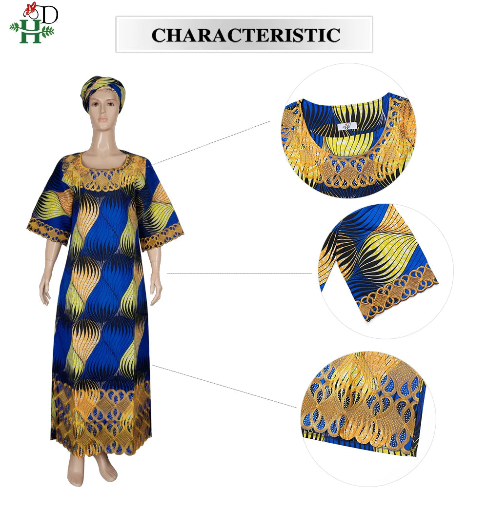 H&D African Dresses For Women Traditional Clothing Embroidery Printed Outfits Bubu Gown Abayas Robe Kaftan Boubou Djellaba 2025