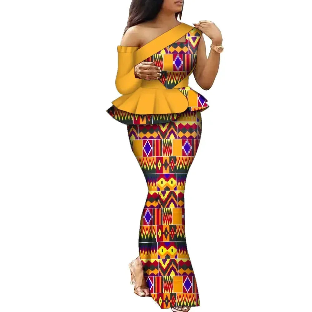 African Dress Women Traditional Ankara Print Dress for Women Elegant Party Two Pieces Sets Top and Skirt Lady's Outfits WY10085