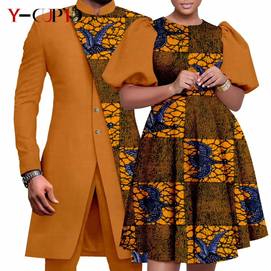Vêtements Africains Assortis pour Couple Dashiki, Robe Imprimée, Bazin Riche, Ensemble Veste et Pantalon Imbibés, 2 Pièces, Y23C076