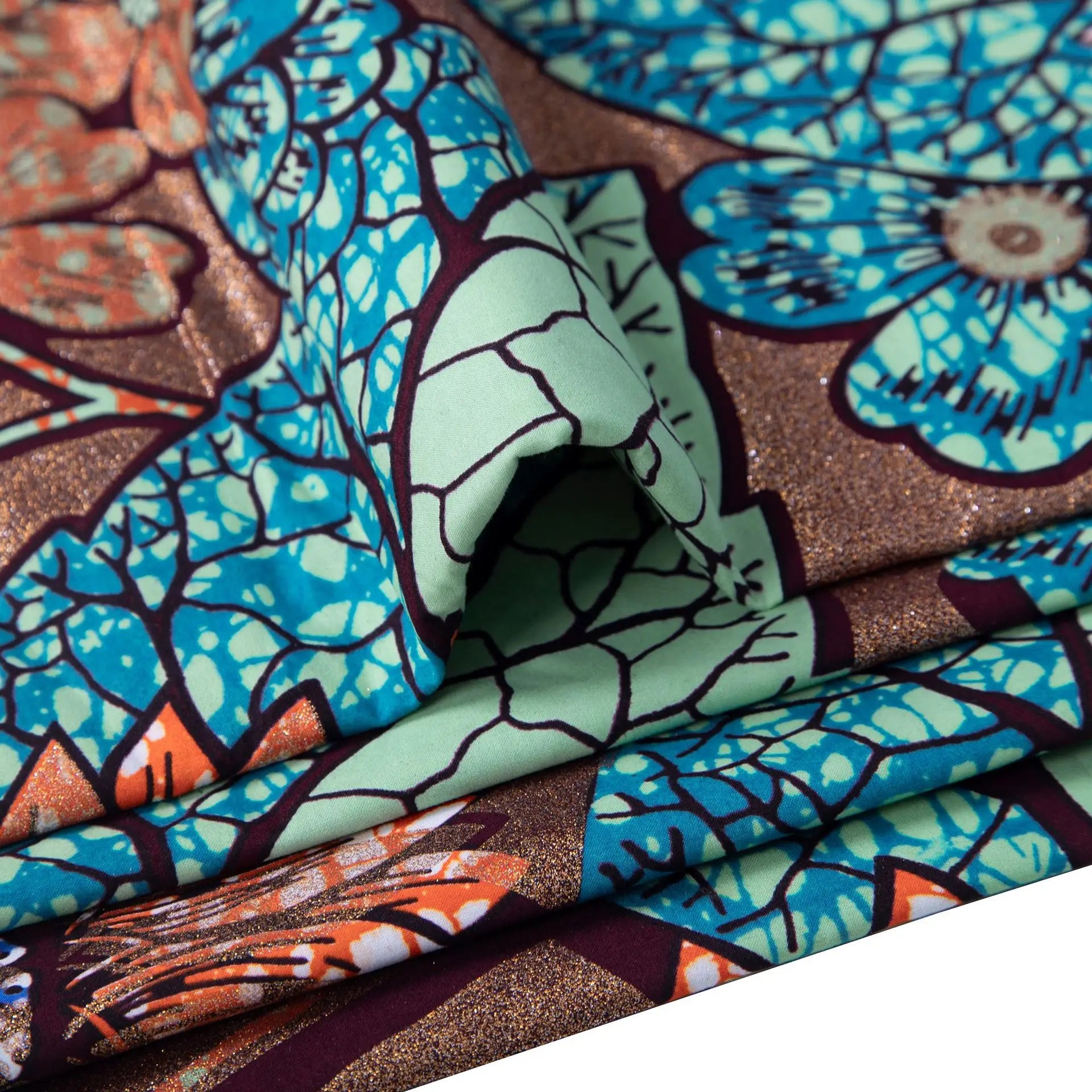 Tissu africain imprimé wax – Ankara 100 % coton avec paillettes dorées, 6 yards/rouleau, pour robes, foulards et vêtements de mode