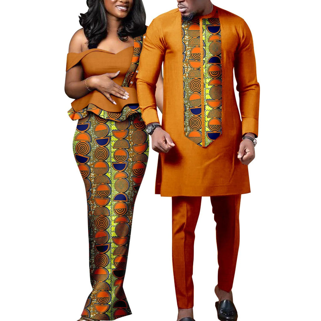 Robes africaines pour femmes, tenues assorties pour couples Bazin Lover, robes de soirée sirène imprimées, ensembles chemise et pantalon pour hommes, tenues de mariage