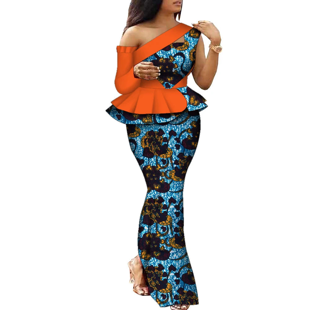 African Dress Women Traditional Ankara Print Dress for Women Elegant Party Two Pieces Sets Top and Skirt Lady's Outfits WY10085