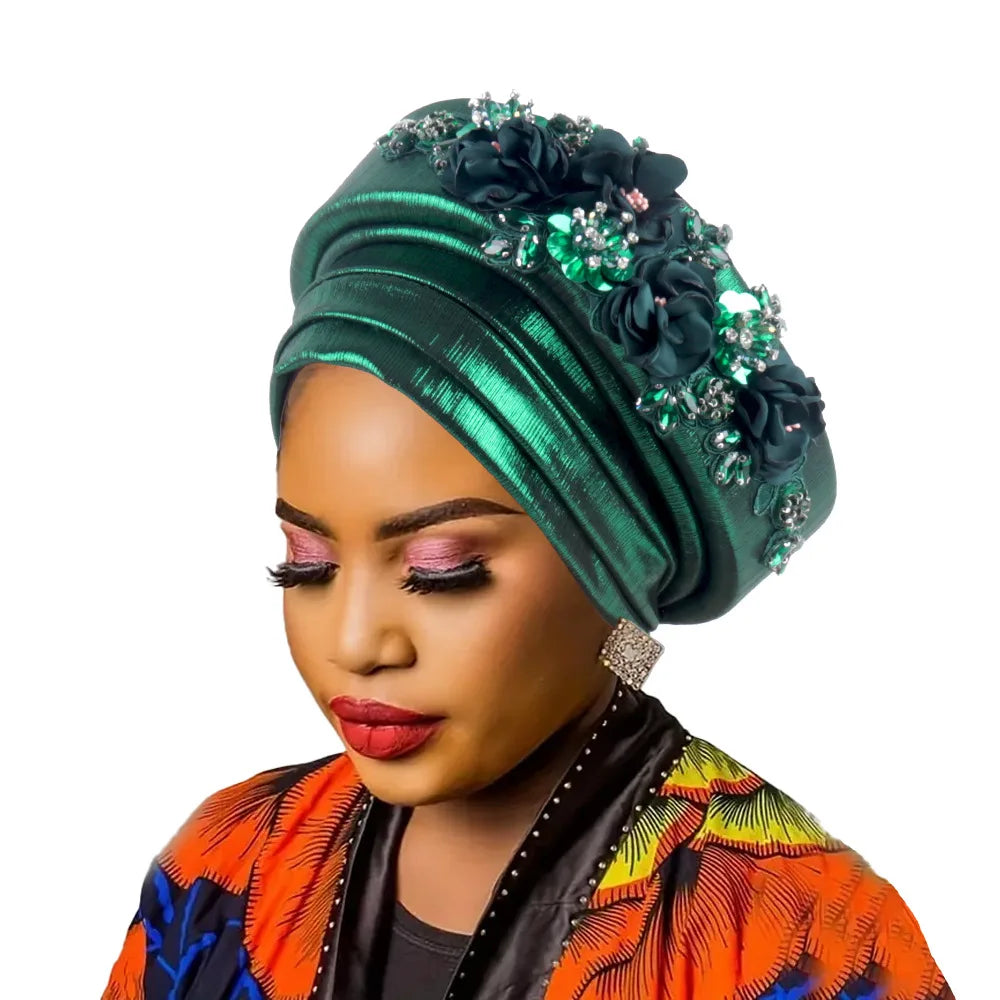 Casquette Turban pour femmes africaines, fleur de diamant, Nigeria, Auto Gele, couvre-chef déjà fabriqué, Geles de mariage, couvre-chef féminin, chapeau de fête