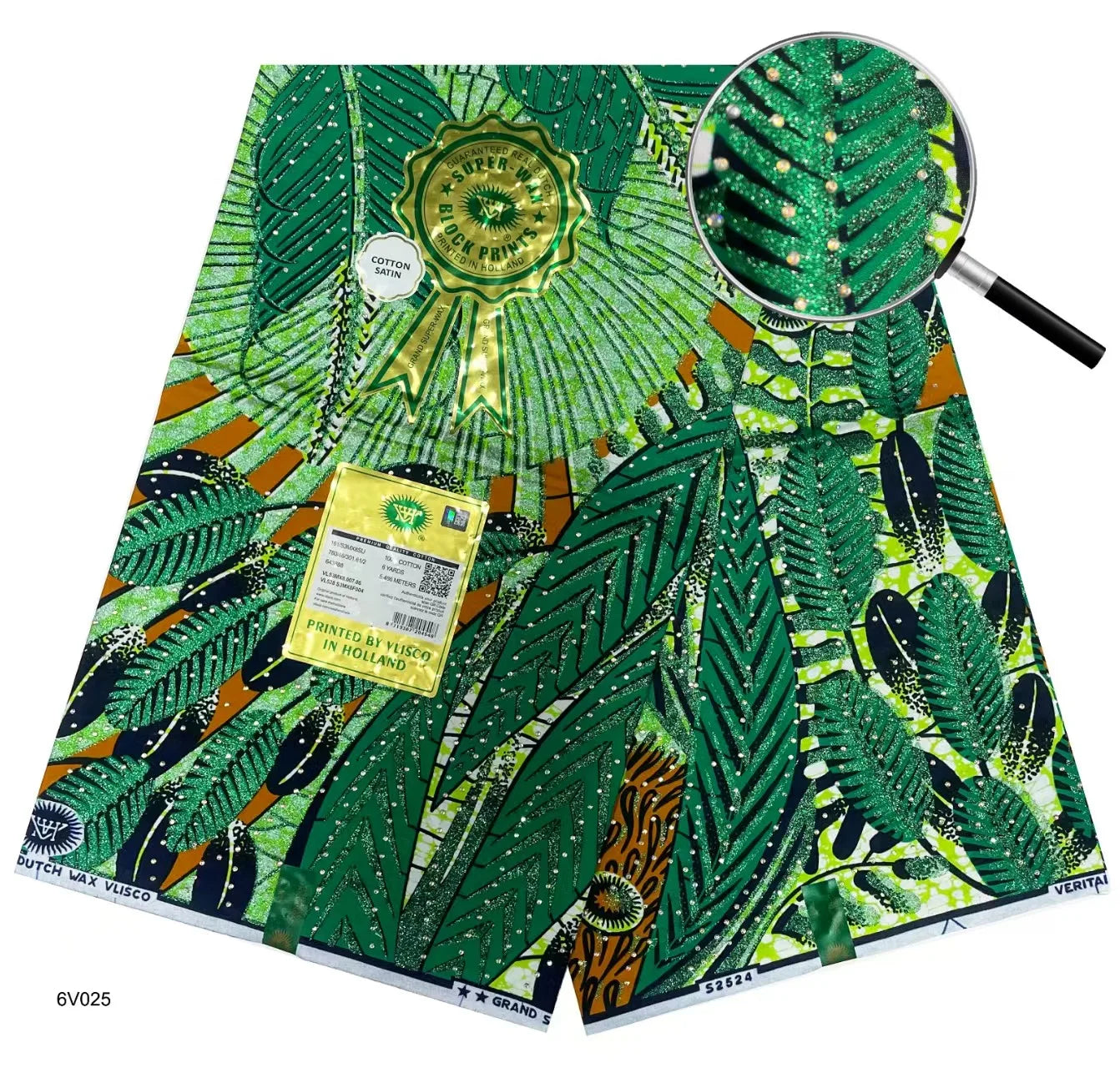 Tissu africain en cire avec des bandes de cristal, tissu en cire pour robe de femme, 6 yards/lot, cire africaine