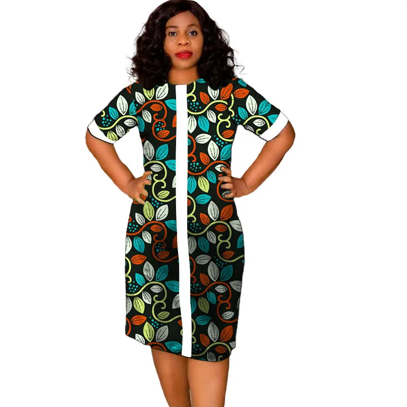 African Fashion O-Neck Dress White&Wax Patchwork Original Design Tailor Made Women's Outfit Colorful Print Female Party Wear