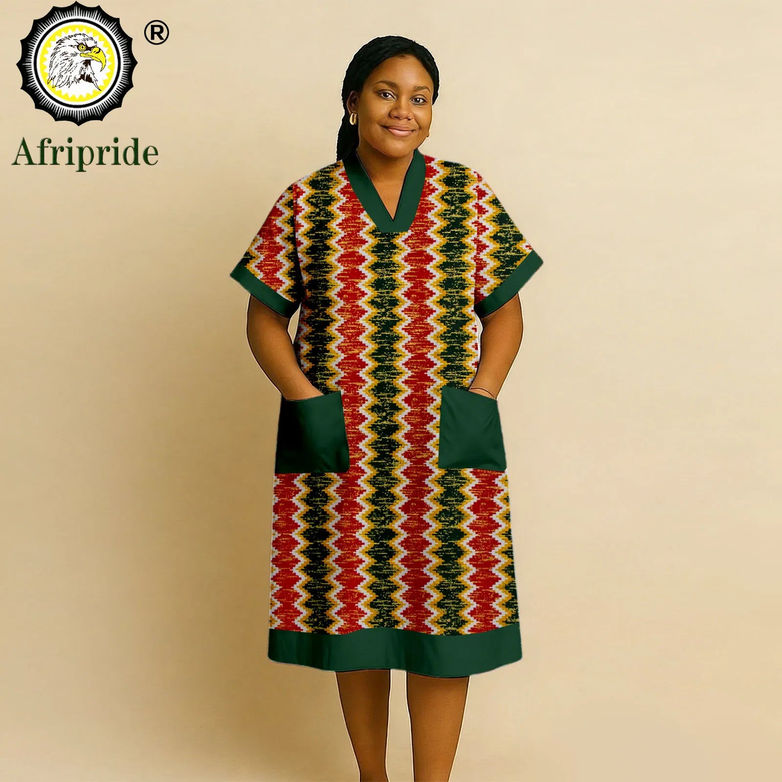 African Dresses for Women Short Sleeve V-Neck High Waist Pocket Elegant Fashion Ankara Attire Floral Printed Dresses 2625032