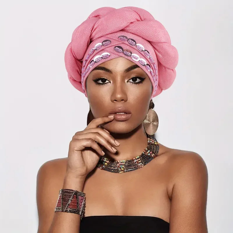 Auto Gele-Turban Africain pour Femme Musulmane, Cravate de Sauna, Chapeau Rond Plissé, Hijab Aso Oke NigWin, Foulard de Tête