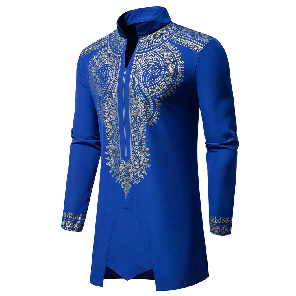 Ensemble de Robe imprimé africain à col montant pour hommes, noir/blanc, tenue de chef Tribal du moyen-orient de saphir, haut + pantalon, 2 pièces, 2026