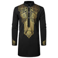 Abaya islamique arabe pour hommes Robe imprimé ethnique col montant chemise mi-longue pour jeunes manteau de luxe vêtements décontractés pour hommes musulmans à la mode