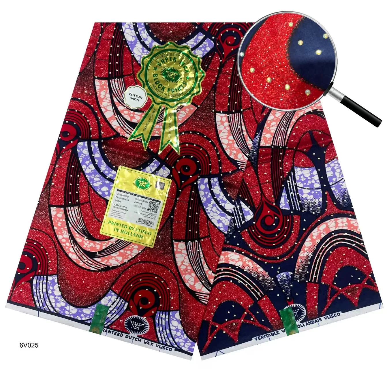 Tissu africain en cire avec des bandes de cristal, tissu en cire pour robe de femme, 6 yards/lot, cire africaine