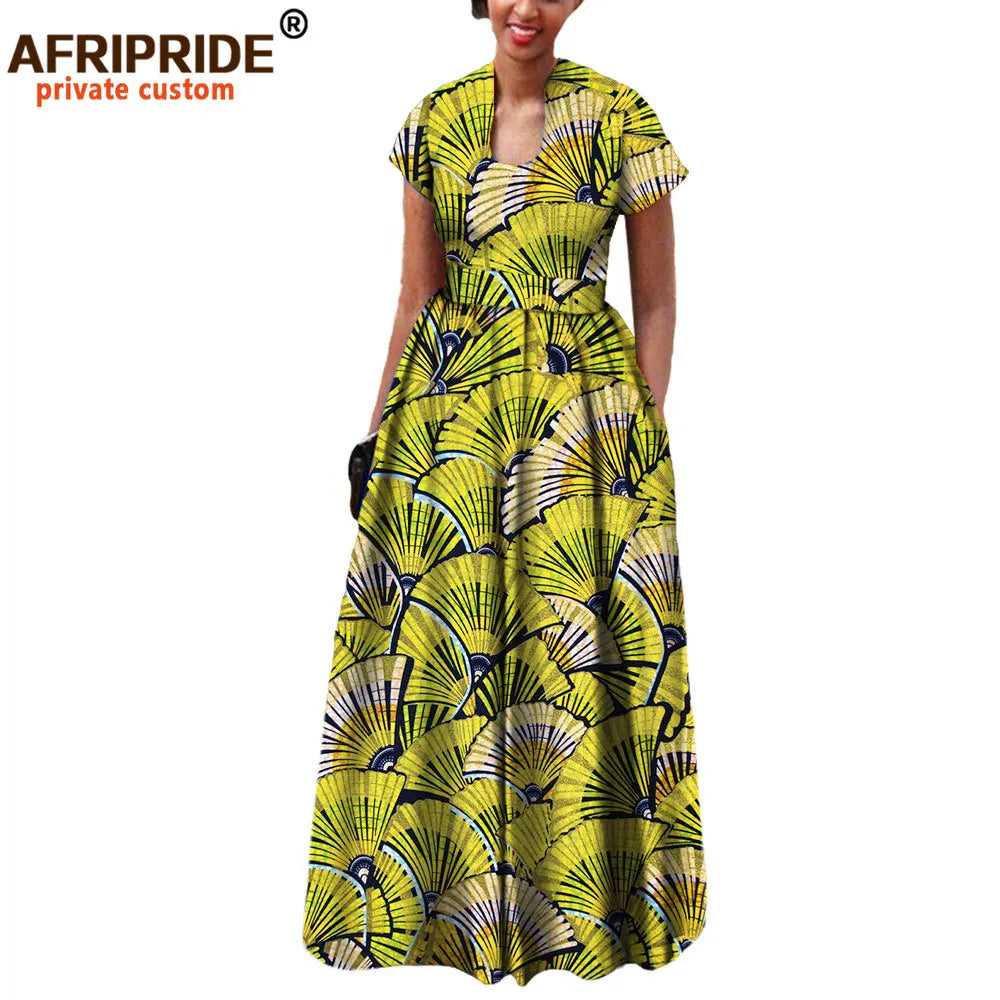 African Dress for Women Autumn Short Sleeve with Sashes Decoration Floor Length Bohemian Style Party Outfits A7225117