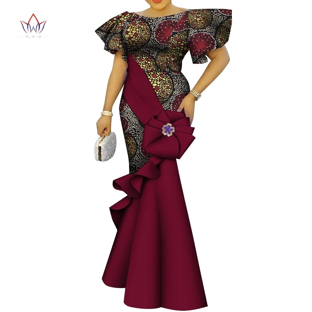 African Women's Dress Elegant Ladies Evening Gowns Ankara Long Robes Flower Dresses Vestidos Church Dresses for Women WY9498