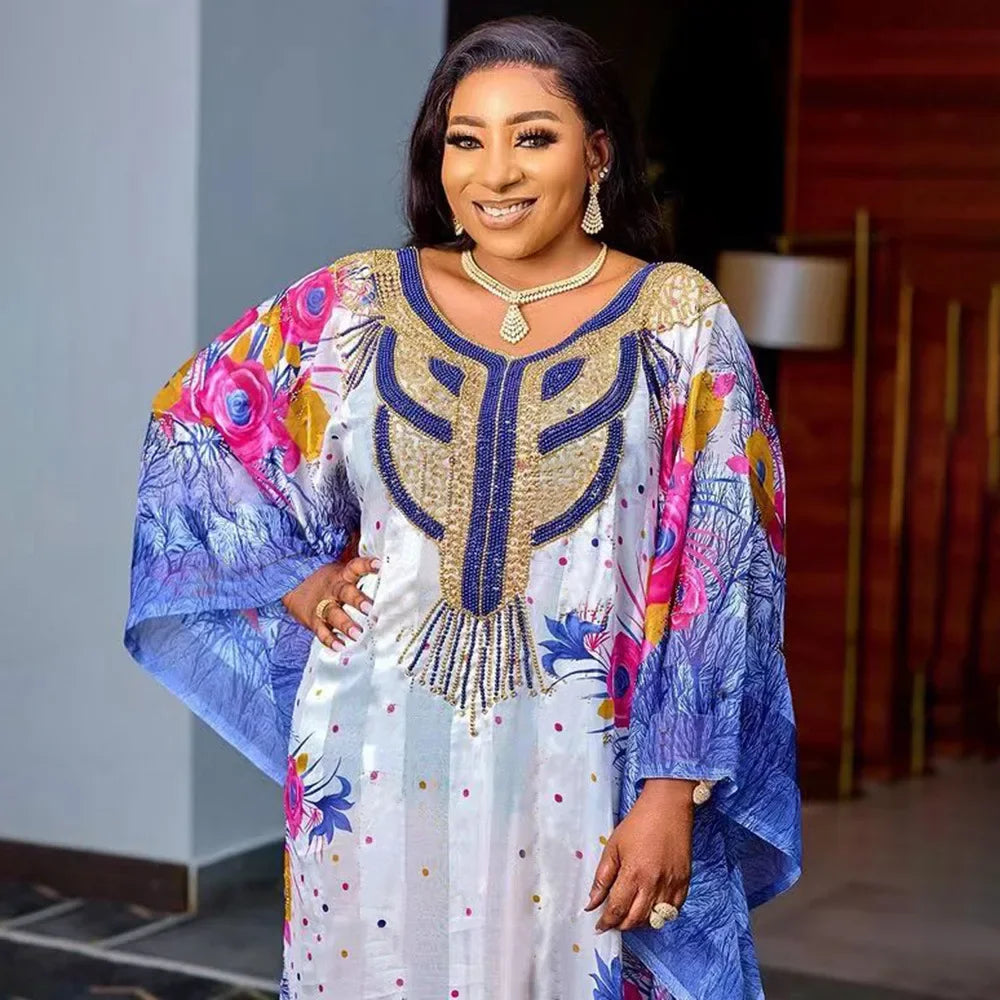 African Print Dresses for Women Muslim Maxi Dress Traditional Dashiki Diamond Abaya Dubai Boubou Robe Africa Morocco Gown Robes
